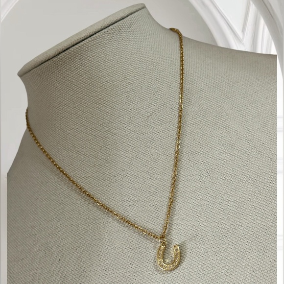 Lucky Horseshoe Charm Necklace in Gold Plated Stainless Steel - 18” * Free S/H * - Picture 3 of 5